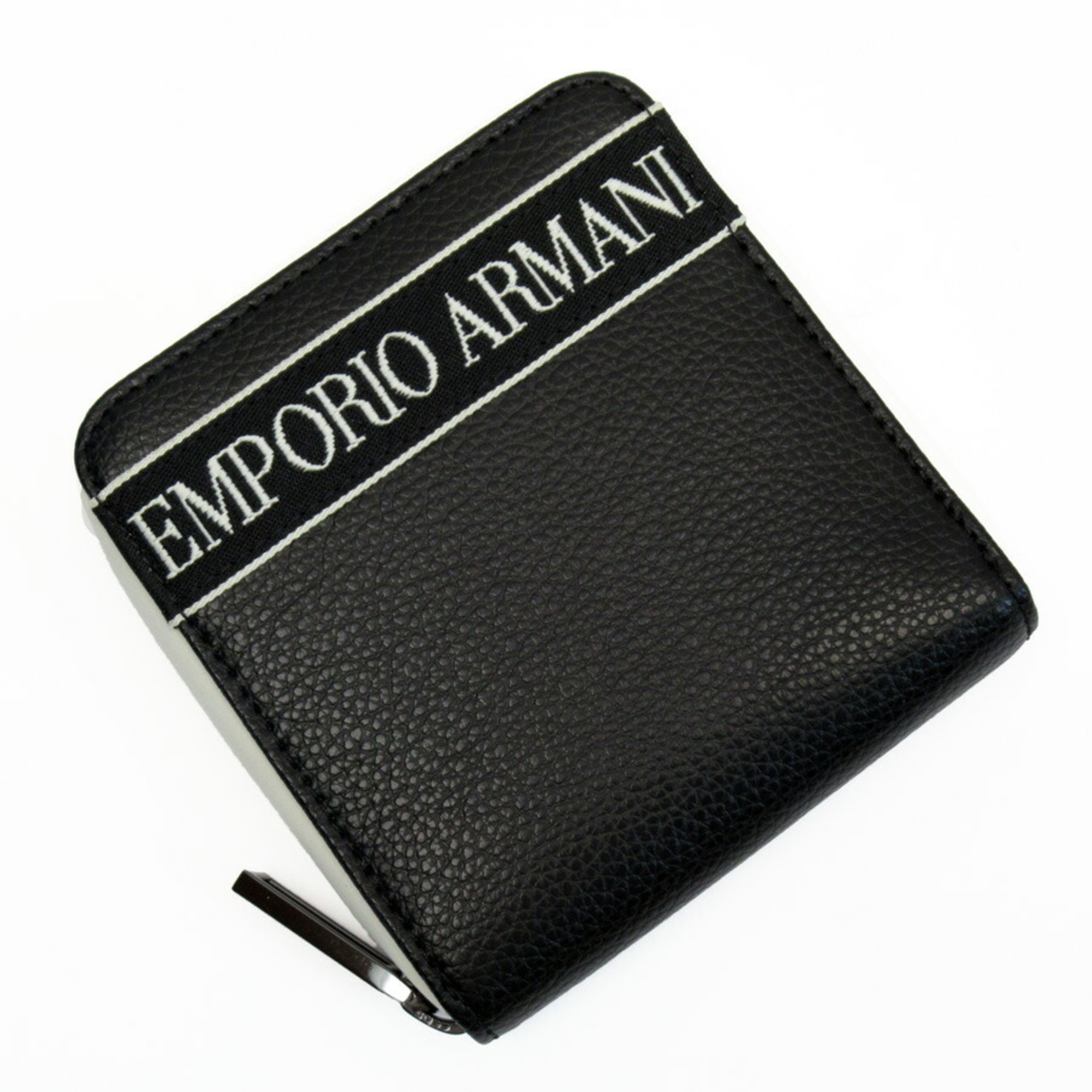 Emporio Armani Round Wallet Black White Leather